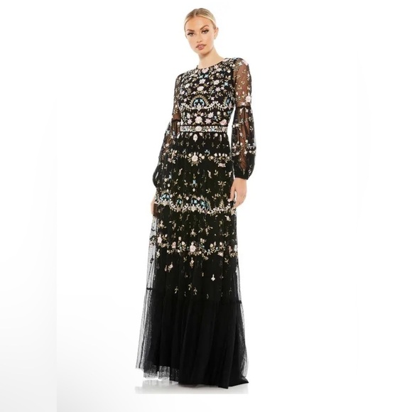 Mac Duggal EMBROIDERED BLOUSON SLEEVE GOWN size 16 $798 Anthropologie - Picture 3 of 15